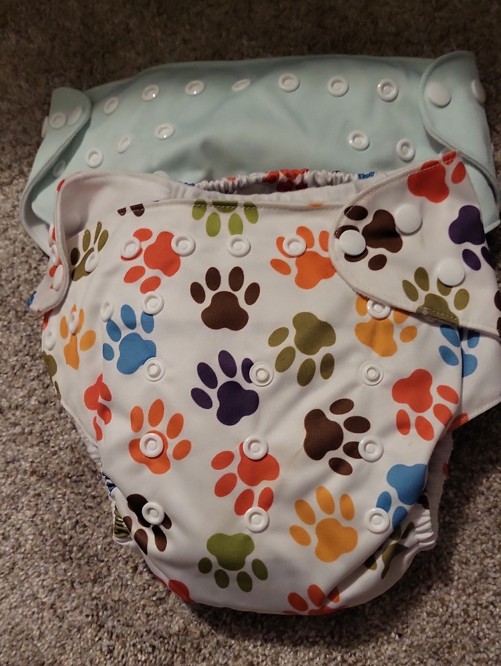 Reusable Kids One-Piece Cloth Diaper - Multi Paw Print With Inserts